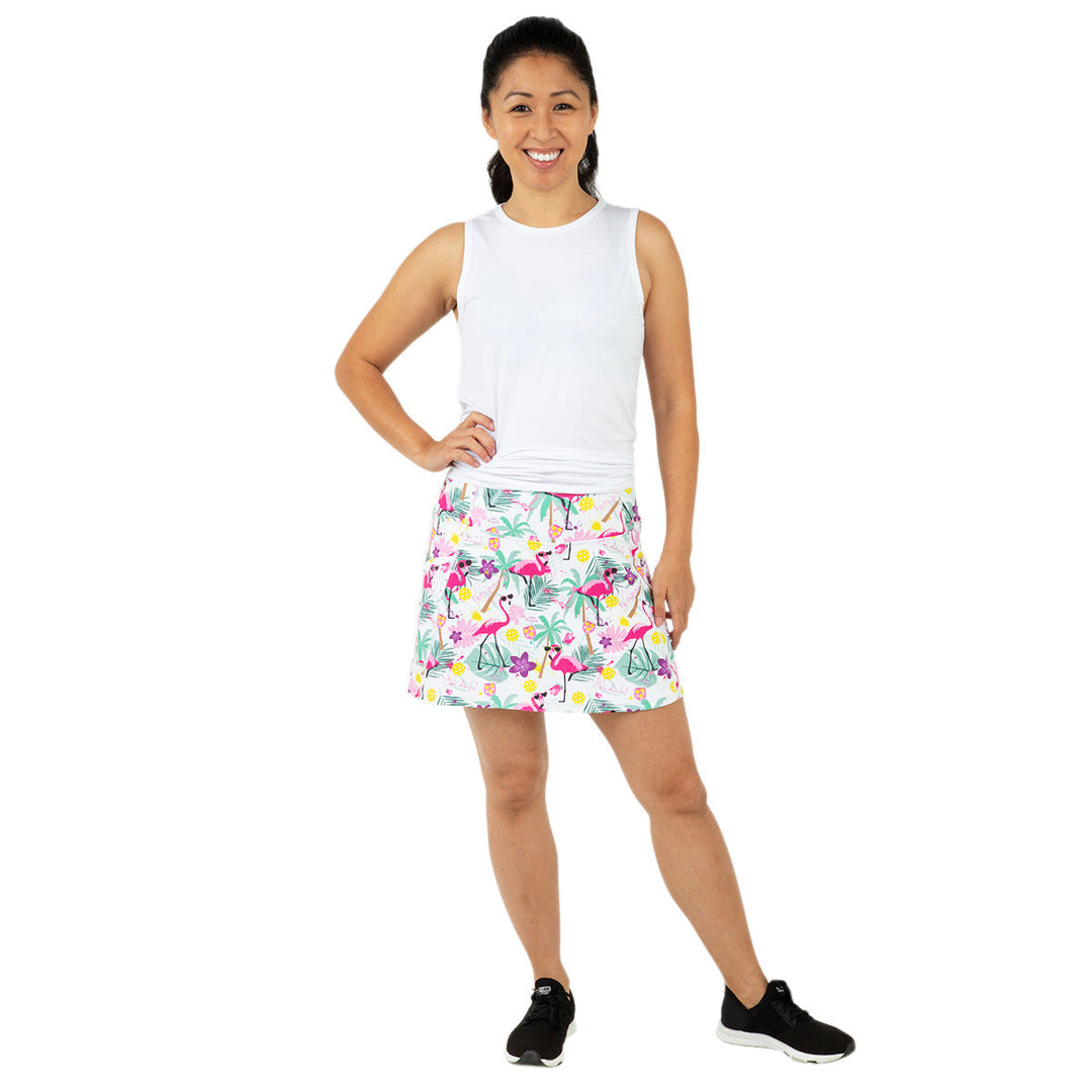 White Pickleball and Flamingos Endurance 15" Skirt Final Sale